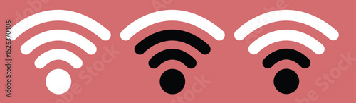 Multiple wireless network signal icons showing different connection strengths on pink background for internet and communication concepts. Wifi signal strength icons. Internet signal flat icons