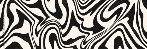 Diagonal wavy lines seamless pattern. Vector abstract liquid lines background. Simple black and white texture with diagonal waves, stripes, fluid shapes. Groovy repeated design for decor, print, cover