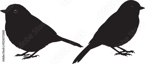 Perched bird on branch silhouette vector illustration