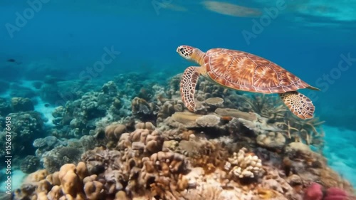 coral reef and sea turtle