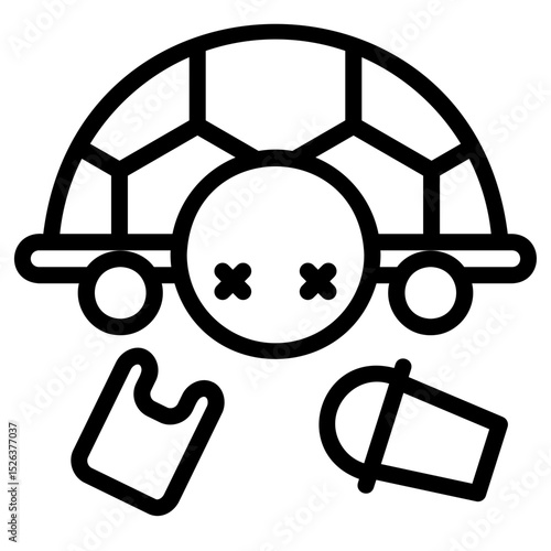 Turtle trapped and suffering in trash icon