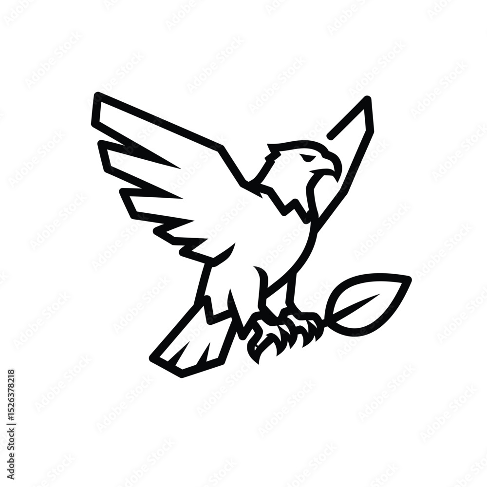 Obraz premium Line art eagle with leaf icon design