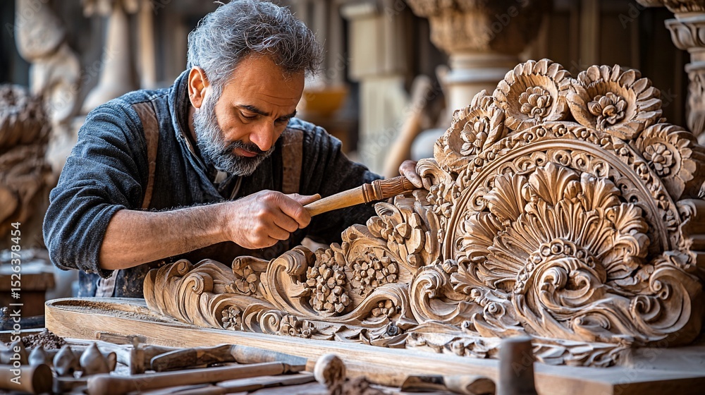 custom made wallpaper toronto digitalExpert woodcarver meticulously detailing intricate wood carvings