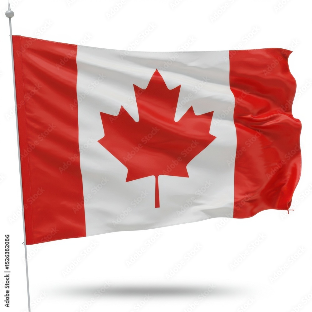 Canadian flag waving in the wind with red and white colors Canadian flag waving in the wind with red and white colors