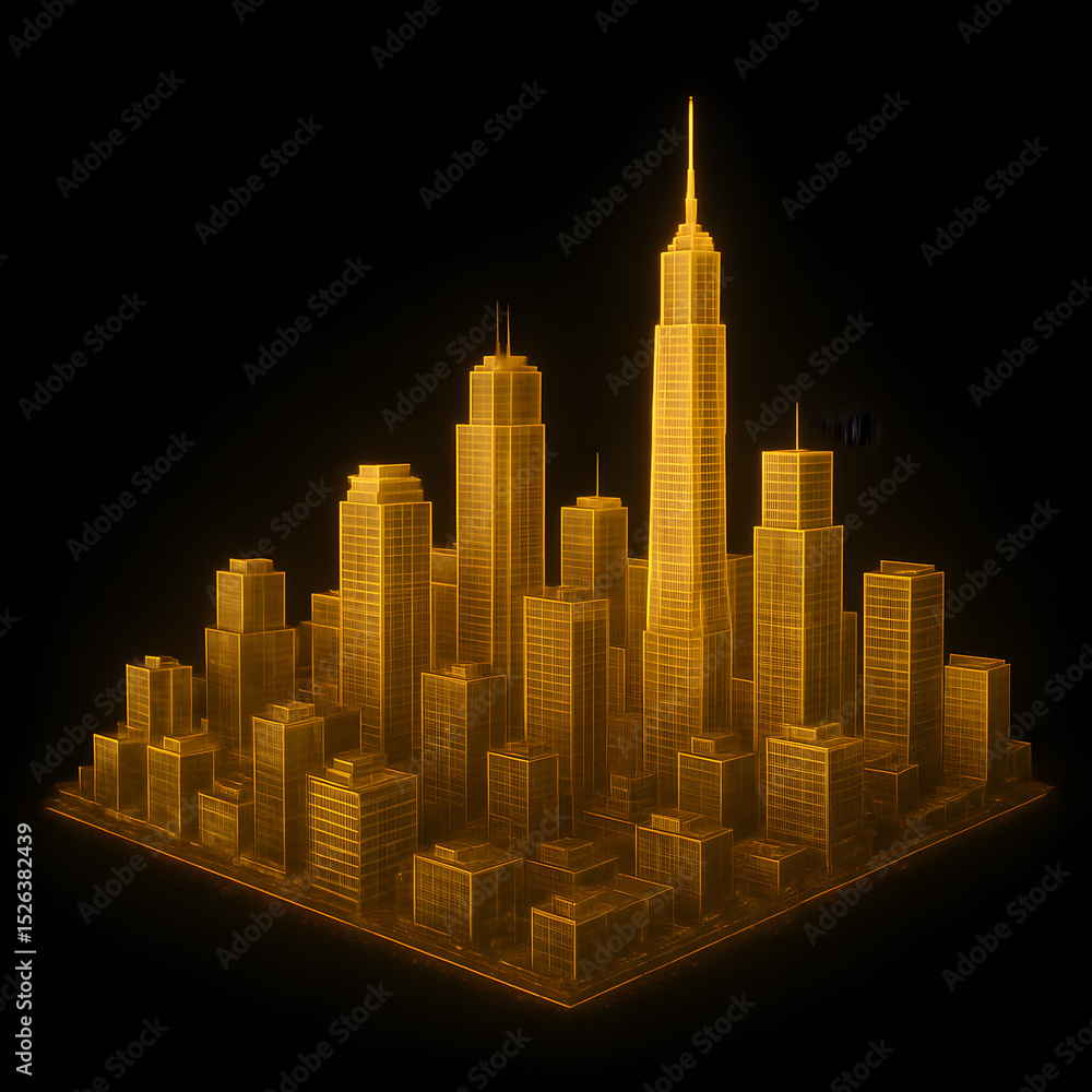 Obraz premium A golden city skyline on a black background.