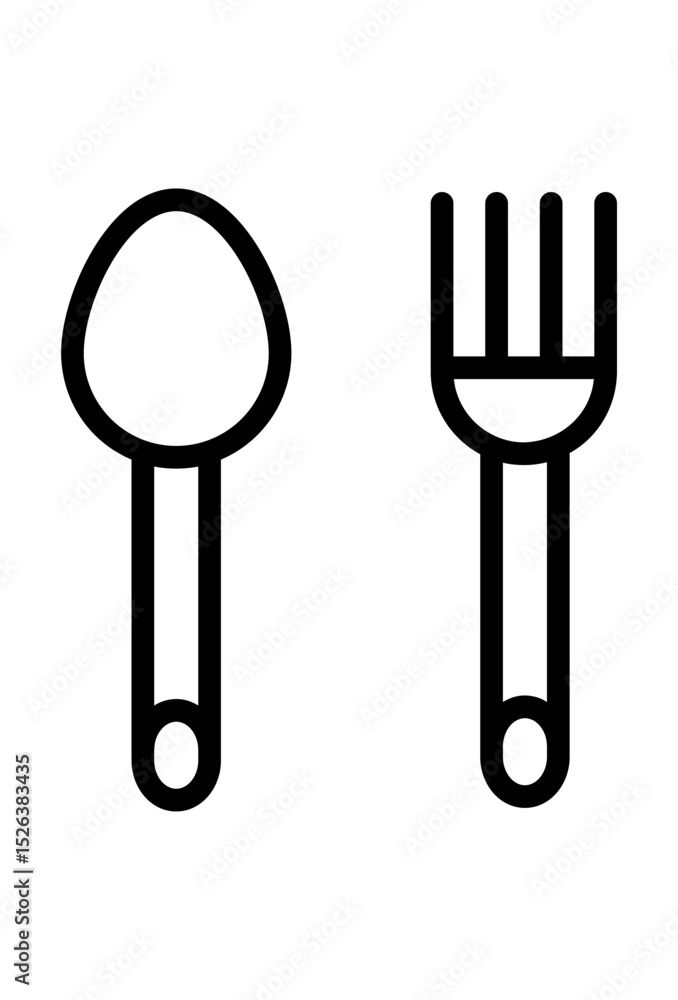 Simple spoon and fork utensils icon.
Outline drawing of cutlery. spoon, fork
Simple spoon and fork utensils icon.
Outline drawing of cutlery. spoon, fork