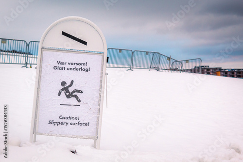 Photography Warning sign to be careful on smooth surfaces