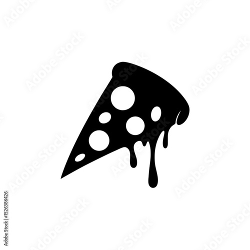 A graphic image of a pizza slice with dripping sauce in black color on white background , no background