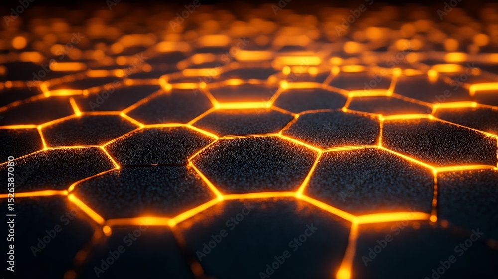 Obraz premium Glowing hexagonal grid, fiery texture