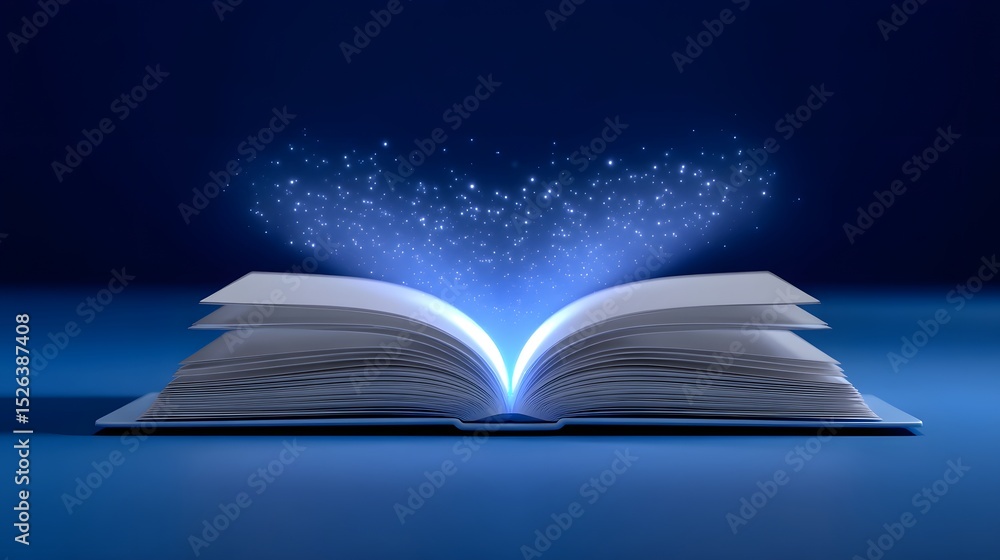 Magical book releasing glowing stardust, inspiring storytelling and imagination. Magical book releasing glowing stardust, inspiring storytelling and imagination.