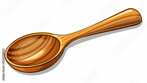 A smooth, natural wooden spoon captured close-up against a white background. The grain texture adds warmth, perfect for rustic cooking or traditional kitchen vector scenes.

