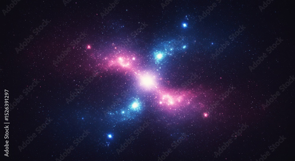 Fototapeta premium Cosmic Collision A radiant nebula bursts forth amidst a field of distant stars