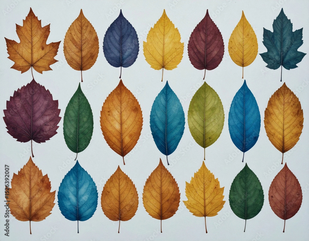 Obraz premium Autumn, beautiful colored leaves, fallen leaves design, art - 가을, 아름다운 색 단풍, 낙엽 디자인, 아트