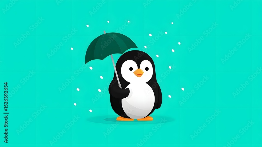 Obraz premium Cheerful penguin holding umbrella in a snowstorm