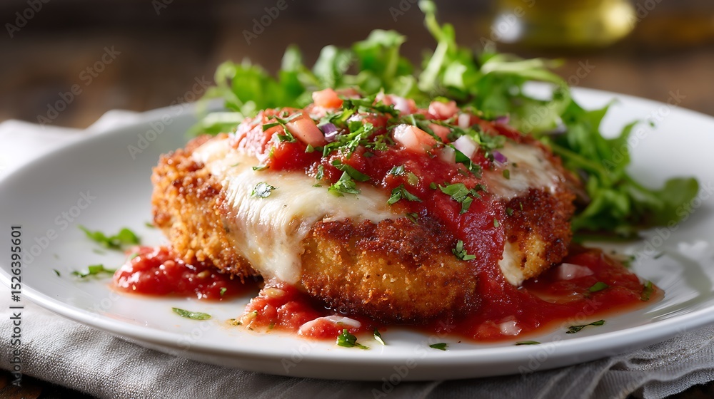 Crispy Chicken Parmesan with Melted Cheese and Fresh Tomato Sauce Crispy Chicken Parmesan with Melted Cheese and Fresh Tomato Sauce