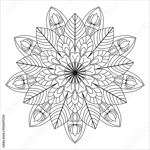 Star Mandala Coloring Page - Geometric Star Mandala Design with Intricate Patterns - Beautiful Star Mandala Art for Adult Coloring Books - Printable Mandala Template with Detailed Elements