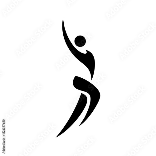 Vector logo of a stylized person stretching in minimalist motion design.

