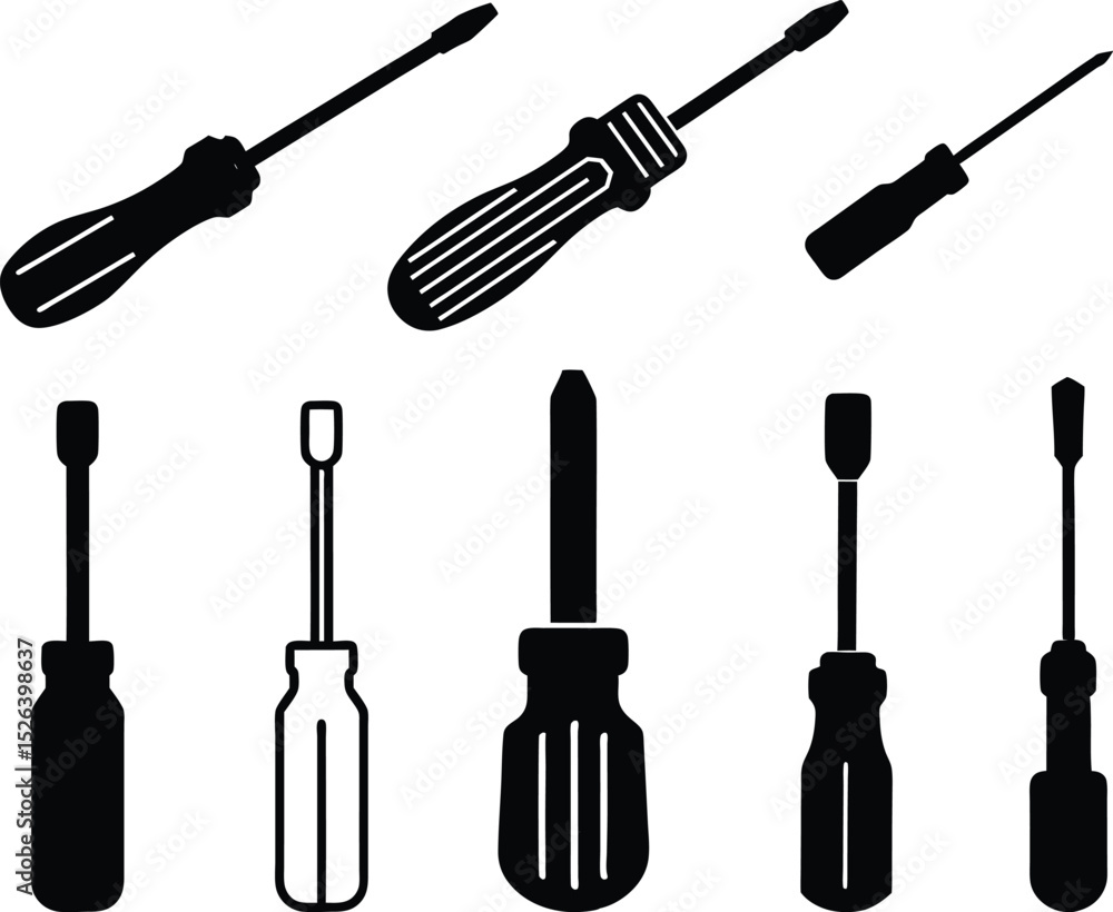 Naklejka premium screwdriver silhouette icon set illustration.