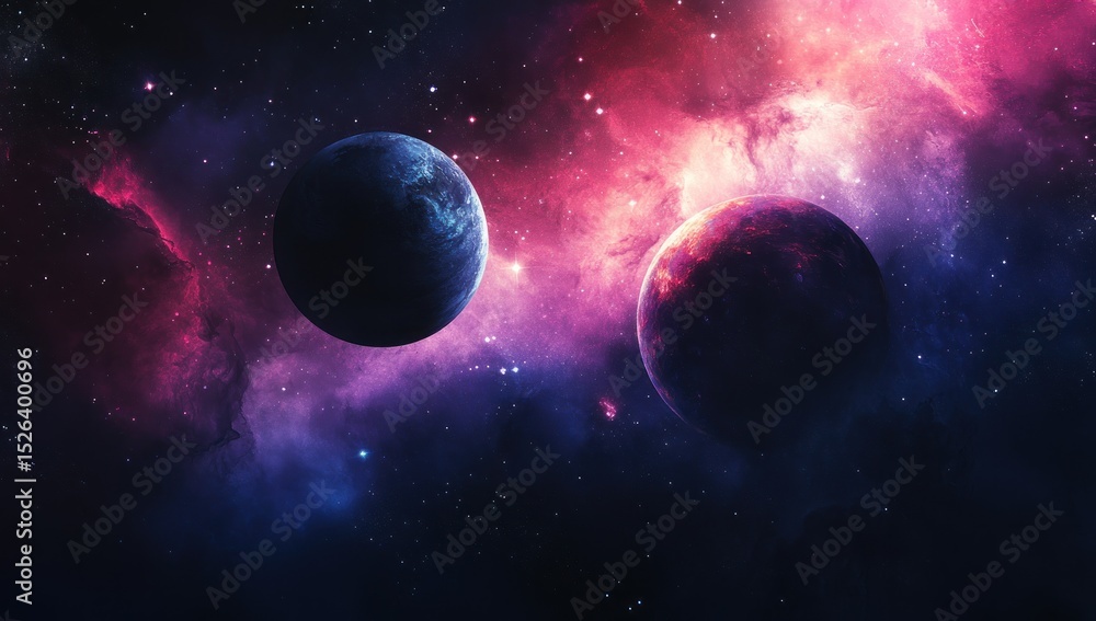 Fototapeta premium Two planets nebula cosmic space background art