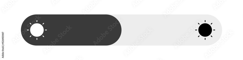 Brightness slider icon with sun symbols on both ends, user interface element for adjusting screen brightness or light levels, isolated on white background for UI, settings, or mobile design. Brightness slider icon with sun symbols on both ends, user interface element for adjusting screen brightness or light levels, isolated on white background for UI, settings, or mobile design.