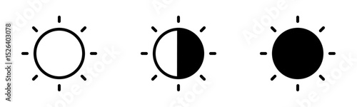 Contrast icons in different fill levels on white background, symbolizing brightness adjustment, display settings, screen contrast control, or visual interface elements.