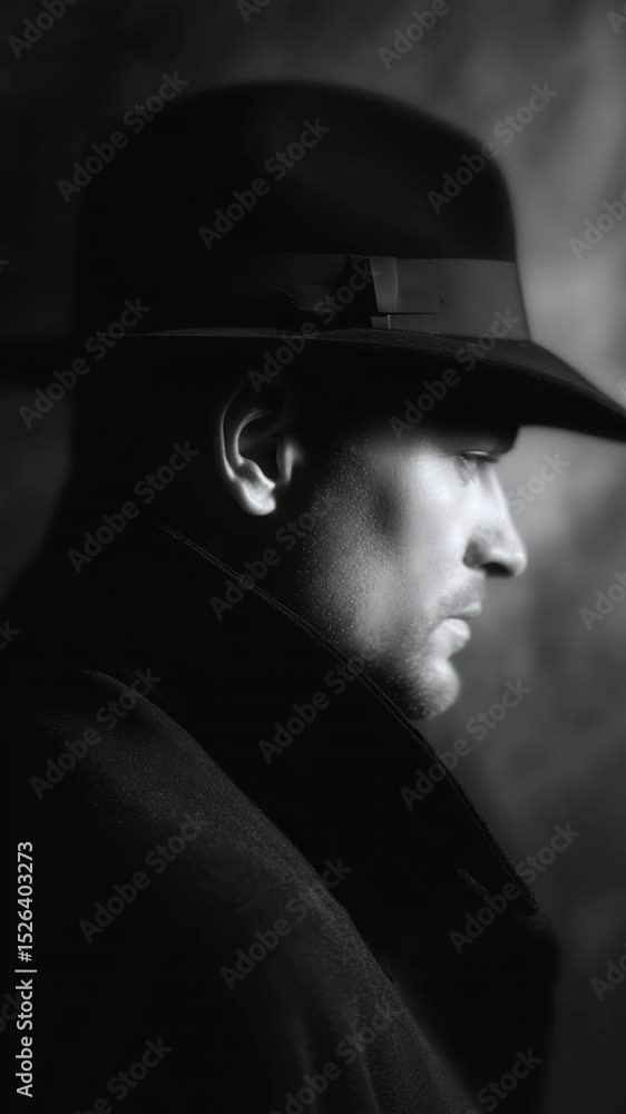 Man in Hat and Coat Noir Portrait Detective Mystery Man in Hat and Coat Noir Portrait Detective Mystery
