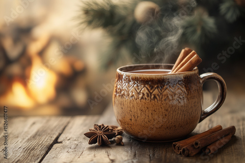 Wallpaper Mural Austrian Jagertee in a rustic steaming cup placed on an antique wooden table Torontodigital.ca