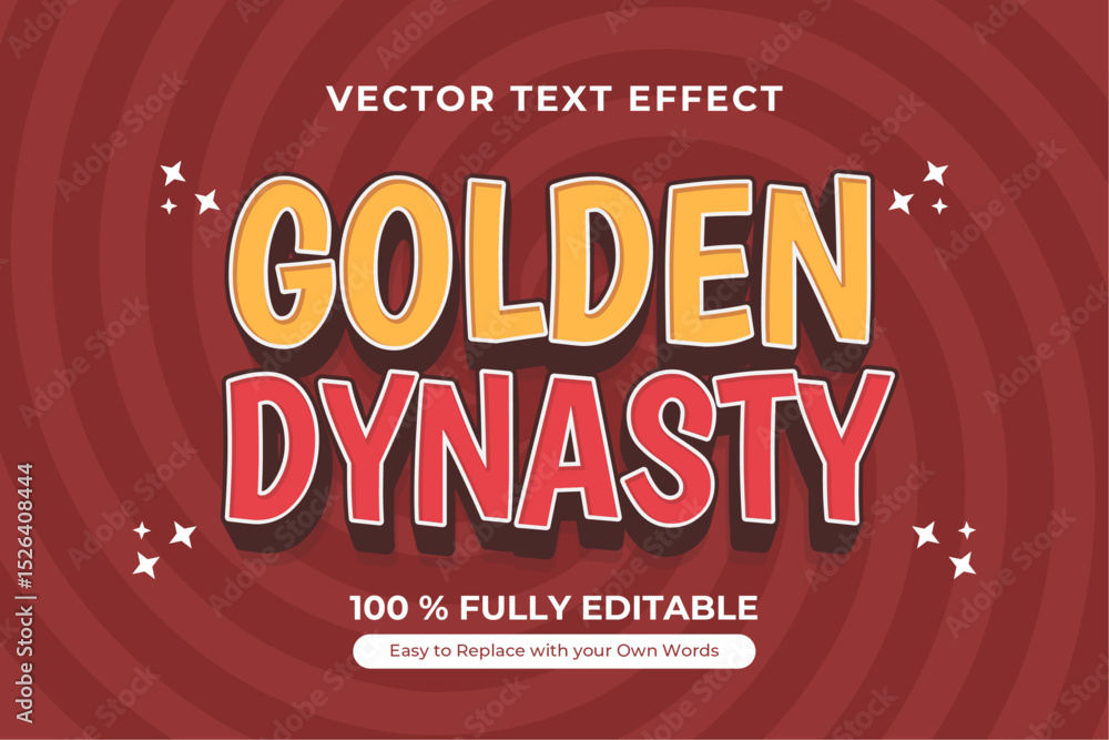 Obraz premium Cartoon Text Effect, Golden Dynasty Vector Design with pop art style