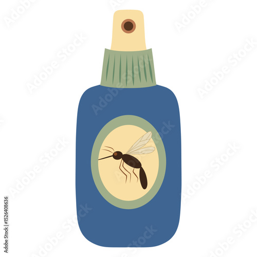 Hand drawn Mosquito insect repellent bottle on a white background, vector anti mosquito spray illustration