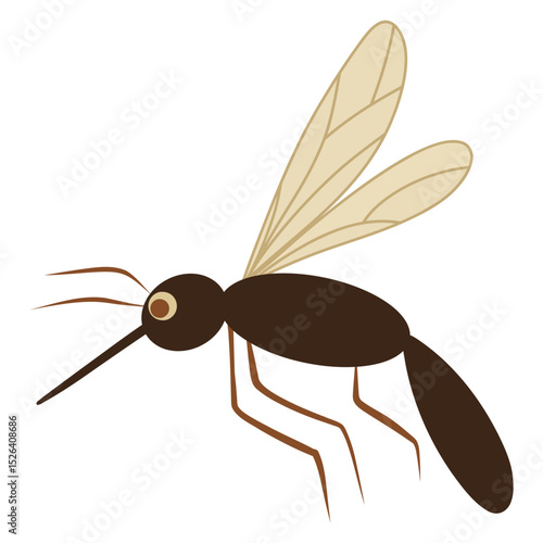 Hand drawn flying mosquito on a white background, vector gnat illustration