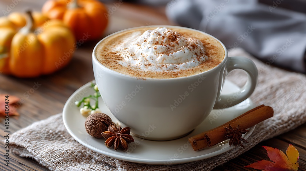 Autumnal Hot Beverage with Whipped Cream and Spices Autumnal Hot Beverage with Whipped Cream and Spices