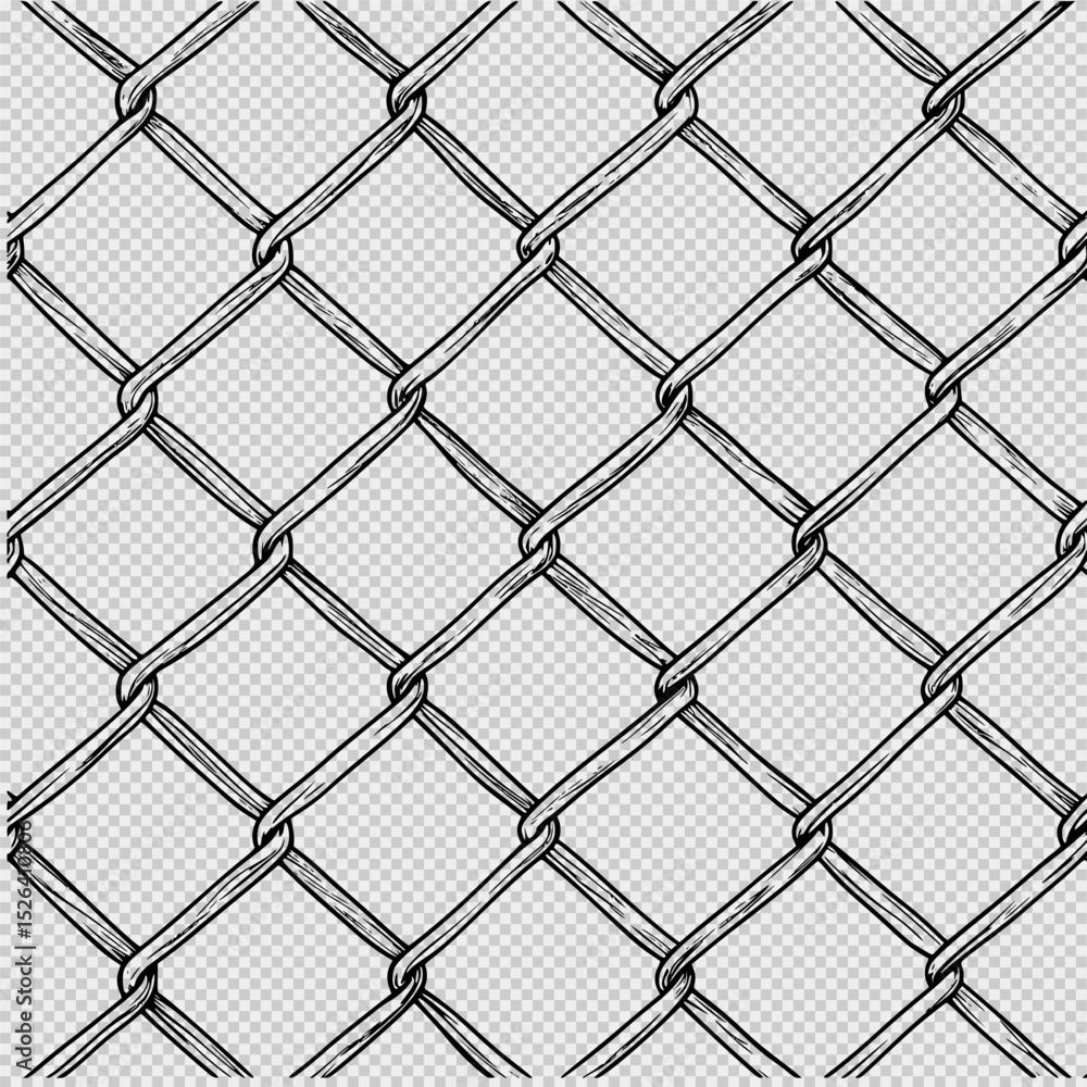 Naklejka premium Detailed line art of a chain-link fence on a white background, high-resolution seamless pattern with crisp lines and professional quality, perfect for modern backgrounds or design projects.