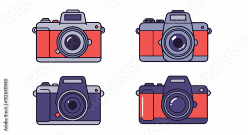 Collection of Four Modern DSLR Camera Illustrations