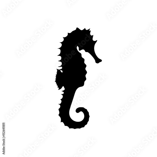 Silhouette illustration of a seahorse on a plain white background on white background , no background