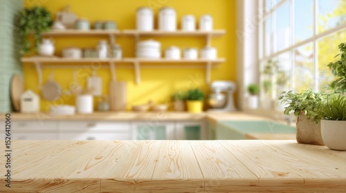 Bright kitchen with yellow accents and natural lighting