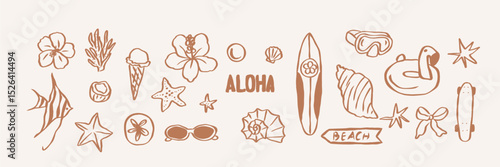 Hand drawn beach elements. Summer vacation clipart