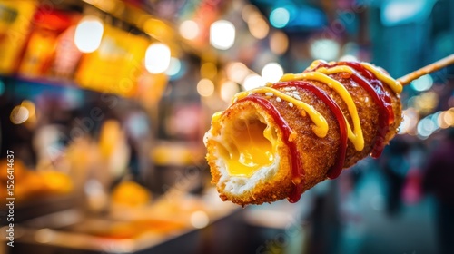 Delicious Korean Corn Dog Street Food With Toppings