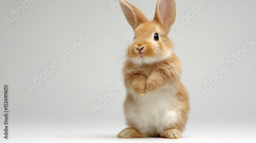 Adorable Brown Rabbit Standing Up On White Background