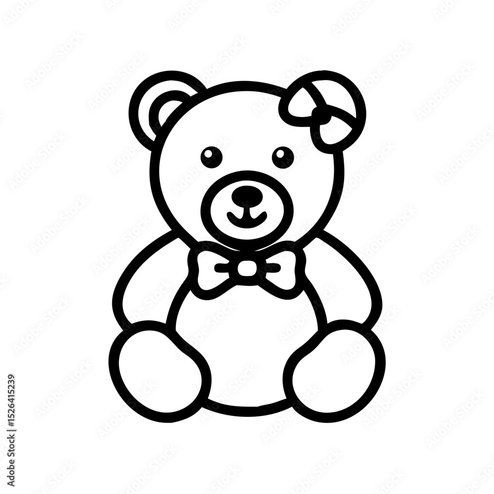 Obraz premium Teddy bear icon with bow in black outline style