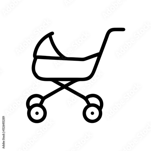 Baby stroller vector icon in black outline style