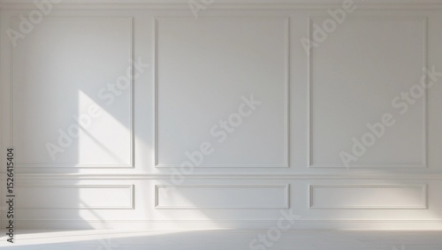 Fototapeta Naklejka Na Ścianę i Meble -  Blank white wall with modern moldings, neutral tone, no objects or sunlight