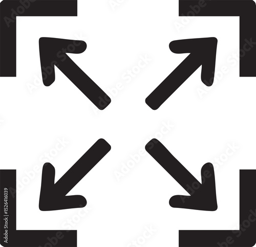 Expand Icon with Arrows Pointing Outward from the Center Surrounded by Corner Brackets in Black expand