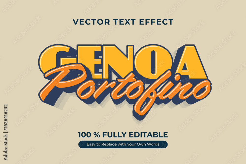 Genoa, Portofino, Retro Text Effect for Advertising Design Genoa, Portofino, Retro Text Effect for Advertising Design