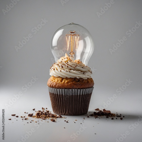 Drawing of an electric bulb with a cup cake inside.

