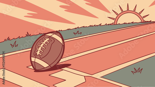 Football on a track field at sunrise in retro style  