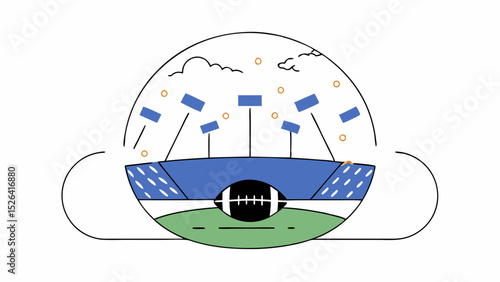 Football stadium illustration with energetic atmosphere and flags  