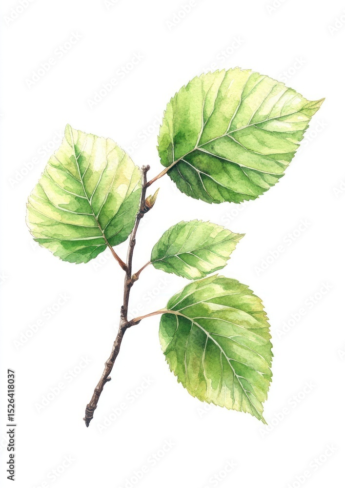 Fototapeta premium Watercolor of green leaf illustration branch green leaves.