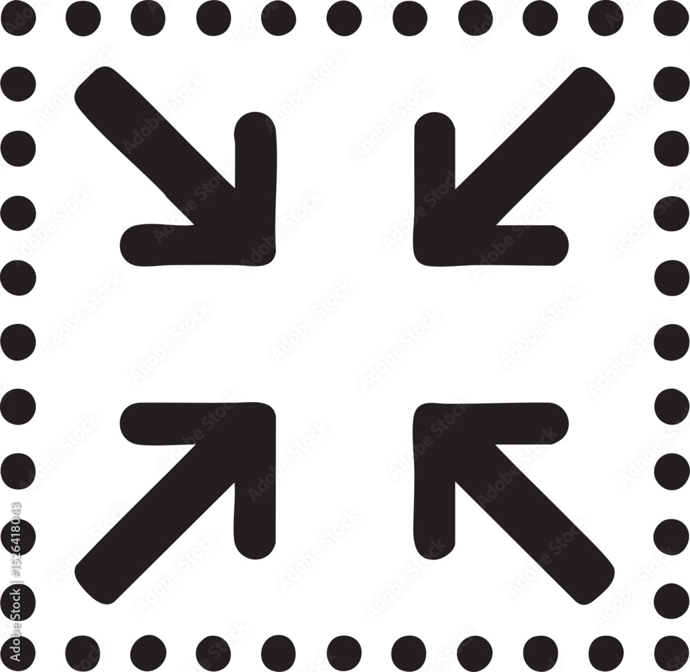 Four Black Arrows Pointing Inward Surrounded by a Dotted Square Border on a White Background The Four Black Arrows Pointing Inward Surrounded by a Dotted Square Border on a White Background The