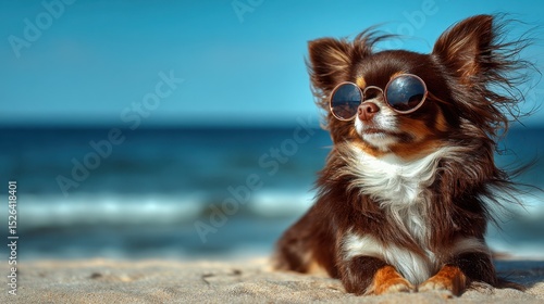 Cool Dog on Beach Enjoying the Sunny Weather