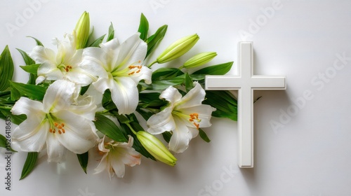 White Lilies and Cross Symbol of Faith Hope